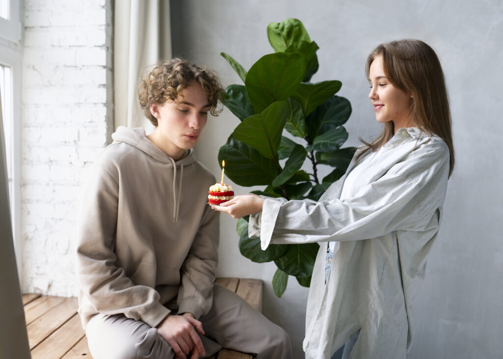 medium shot woman surprising boyfriend